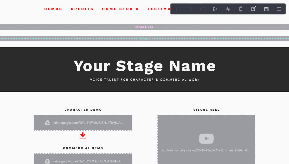 TEMPLATE: Single-page Carrd website for voice actors One-page template